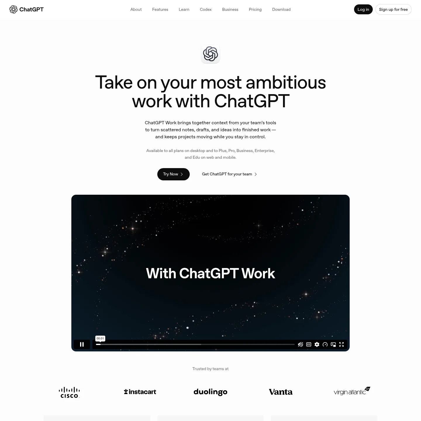 ChatGPT Work page