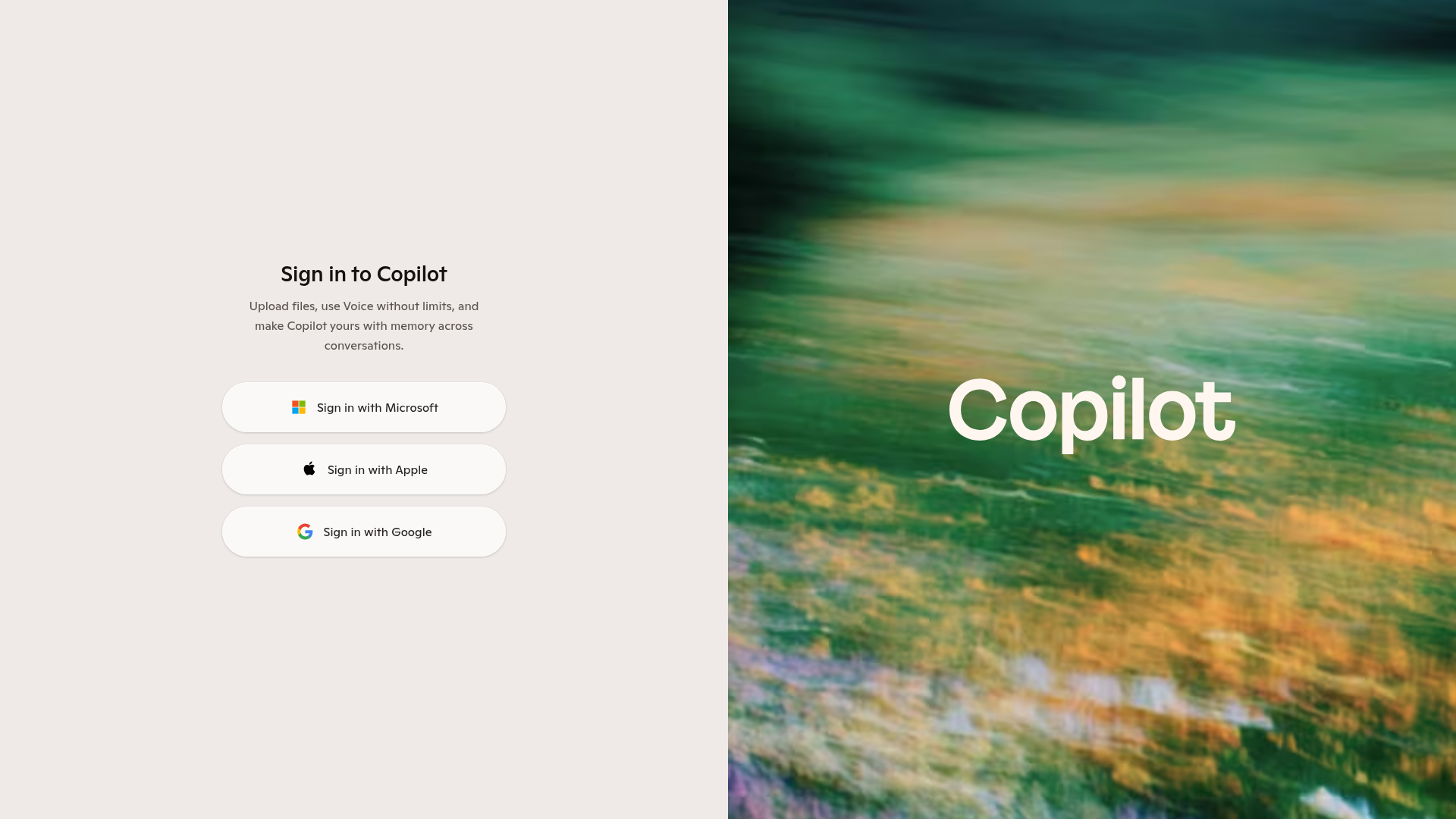 Microsoft Copilot assistant homepage