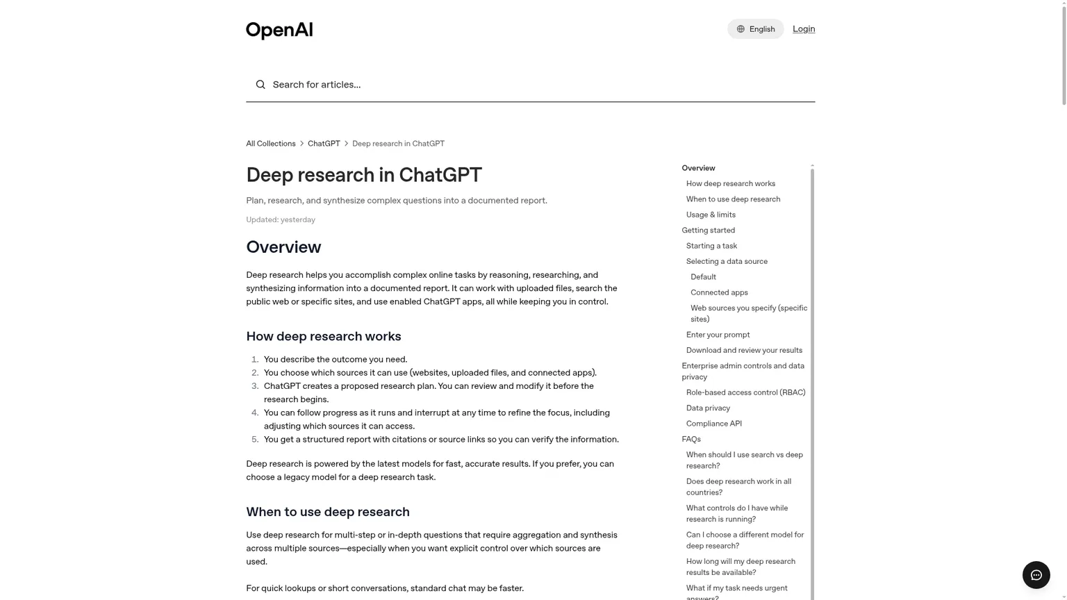 OpenAI deep research in ChatGPT feature page