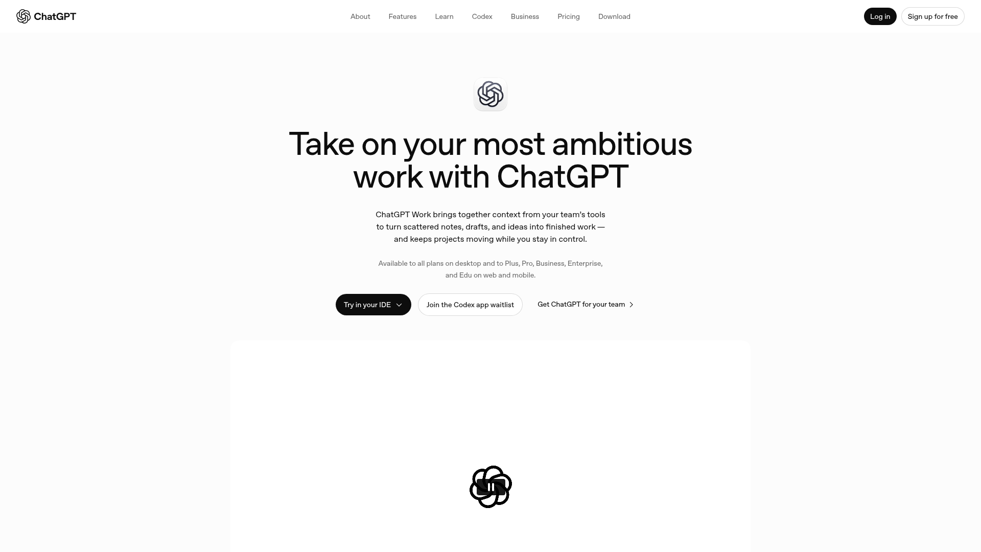 ChatGPT Work public product page
