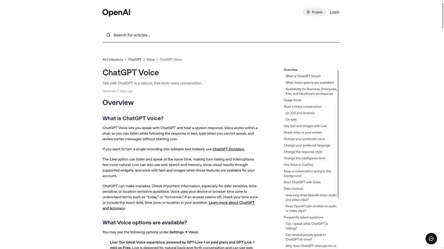 OpenAI ChatGPT Voice mode feature page
