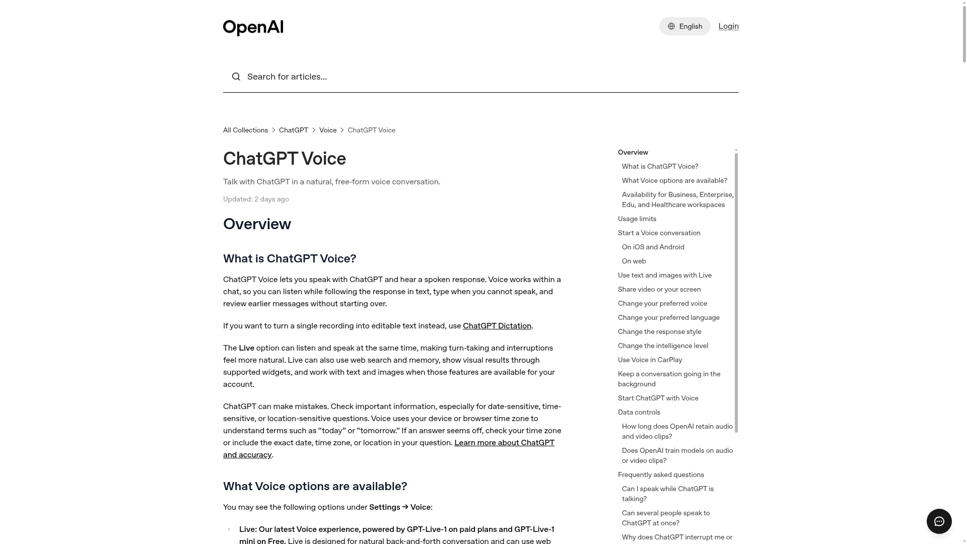 OpenAI ChatGPT Voice mode feature page
