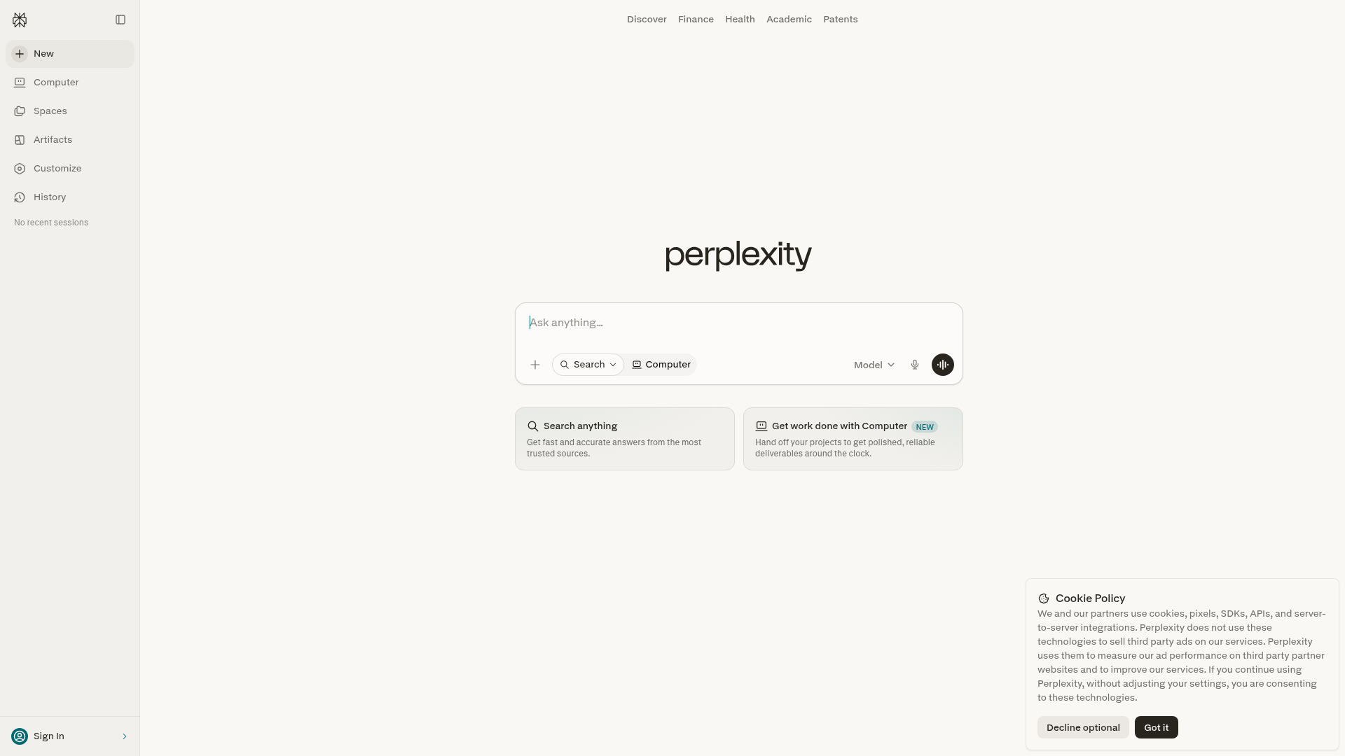 Perplexity interface