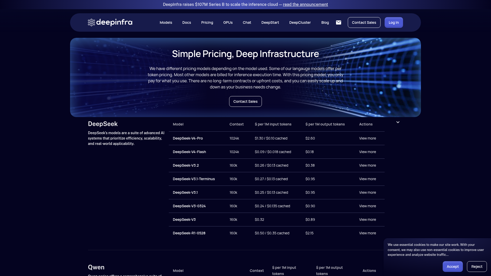 DeepInfra text-generation model pricing page