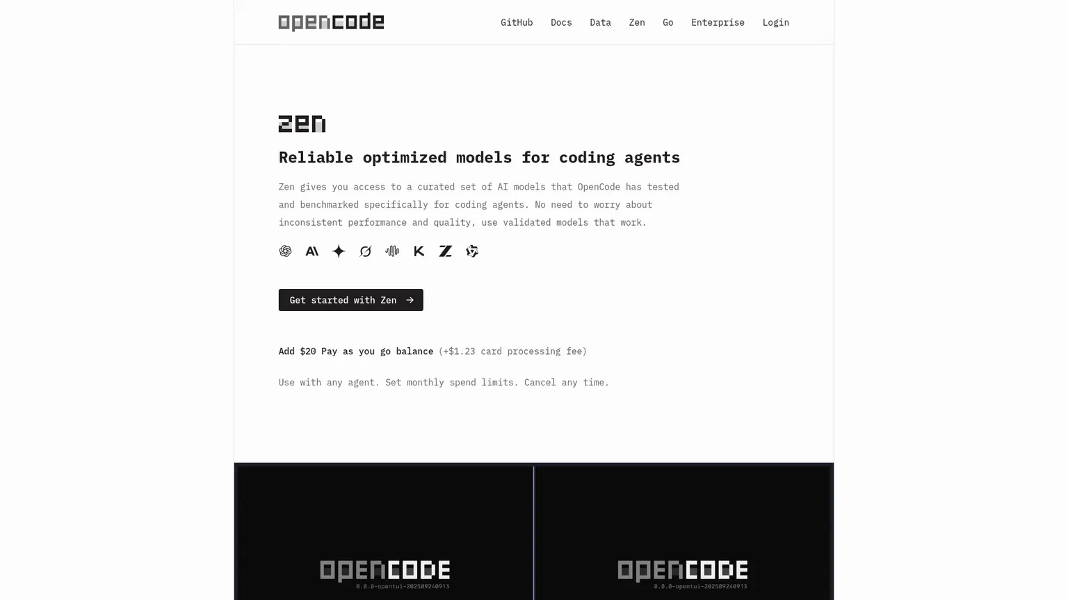 Pagina di OpenCode Zen con saldo a consumo e limiti di spesa