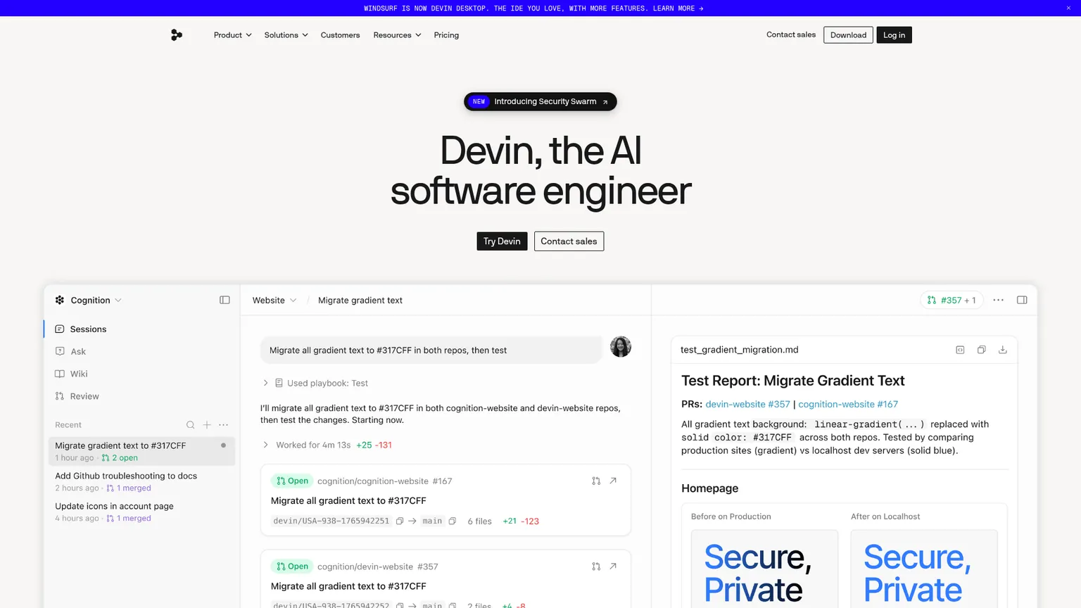 Devin homepage