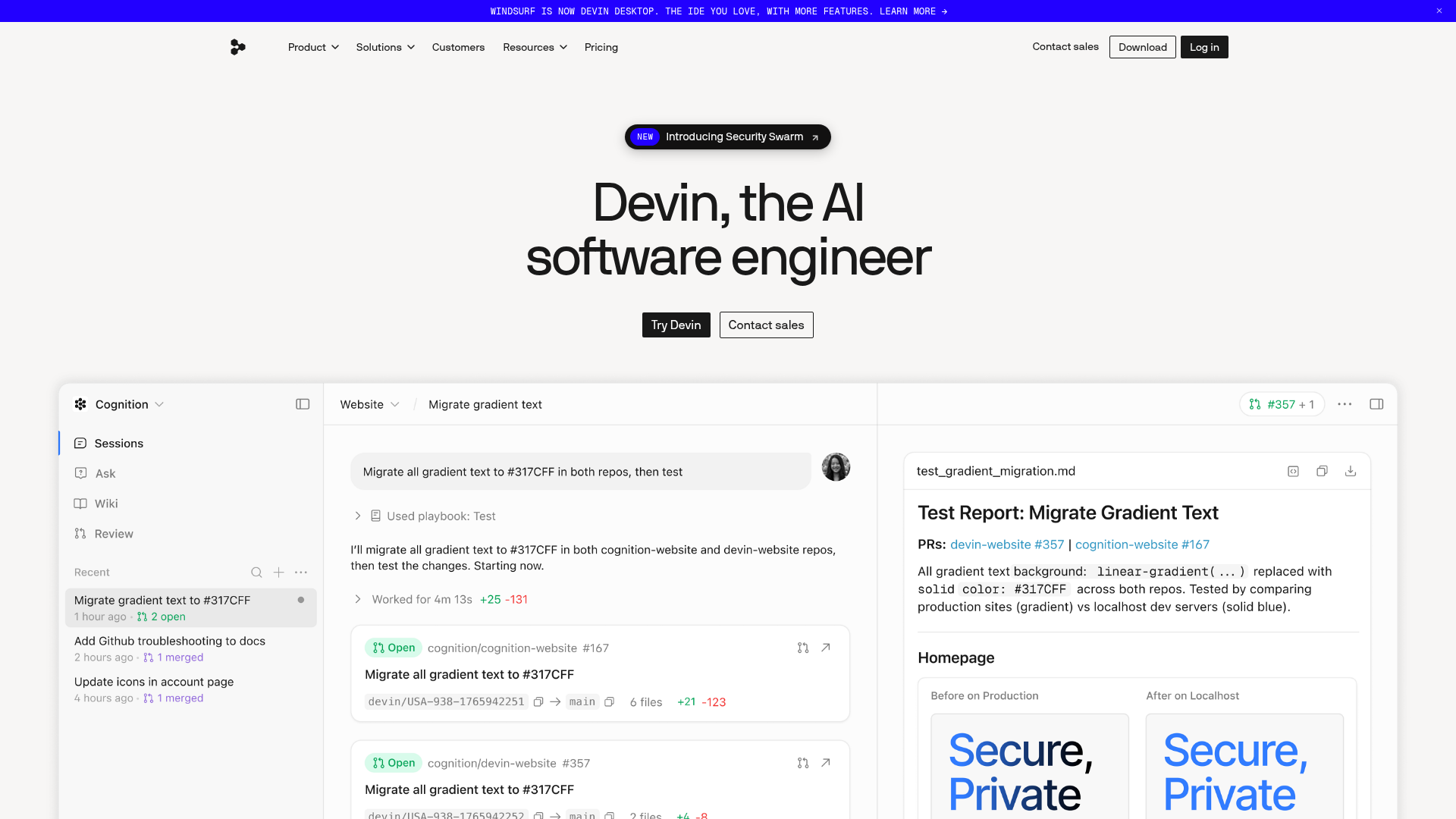 Devin homepage