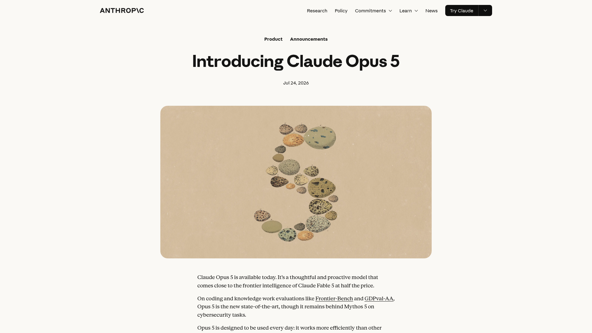 Anthropic Claude Opus 5 launch page