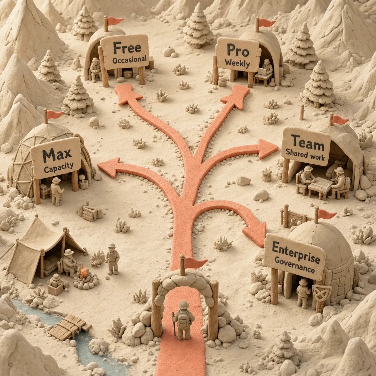 Clay trail routing Claude buyers to Free, Pro, Max, Team, or Enterprise by recurring need