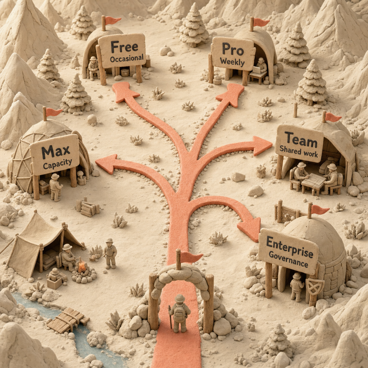 Clay trail routing Claude buyers to Free, Pro, Max, Team, or Enterprise by recurring need