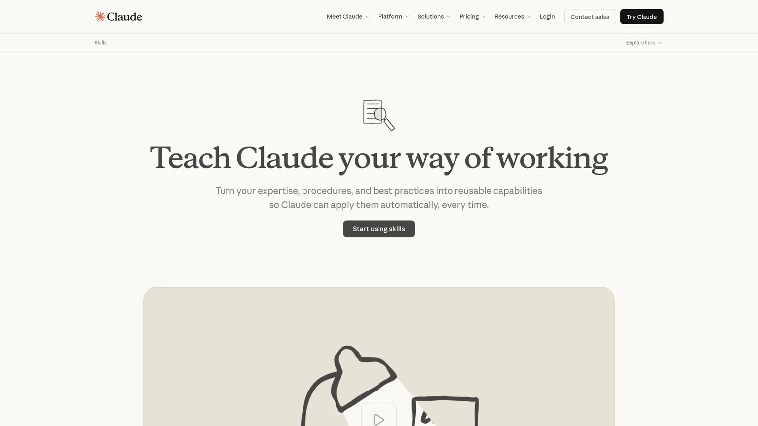 Claude Skills page showing reusable procedures across Claude products