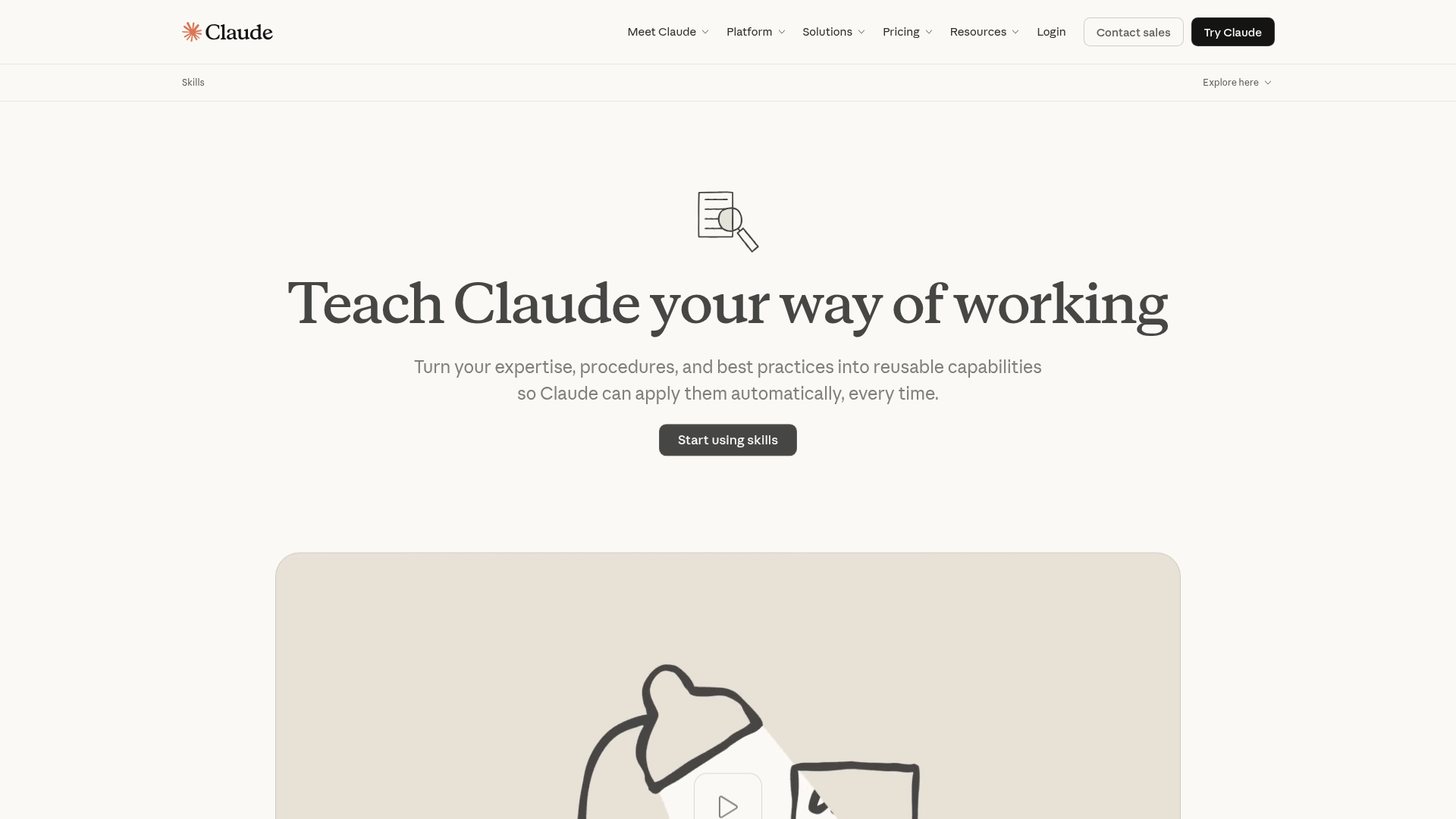 Claude Skills page showing reusable procedures across Claude products