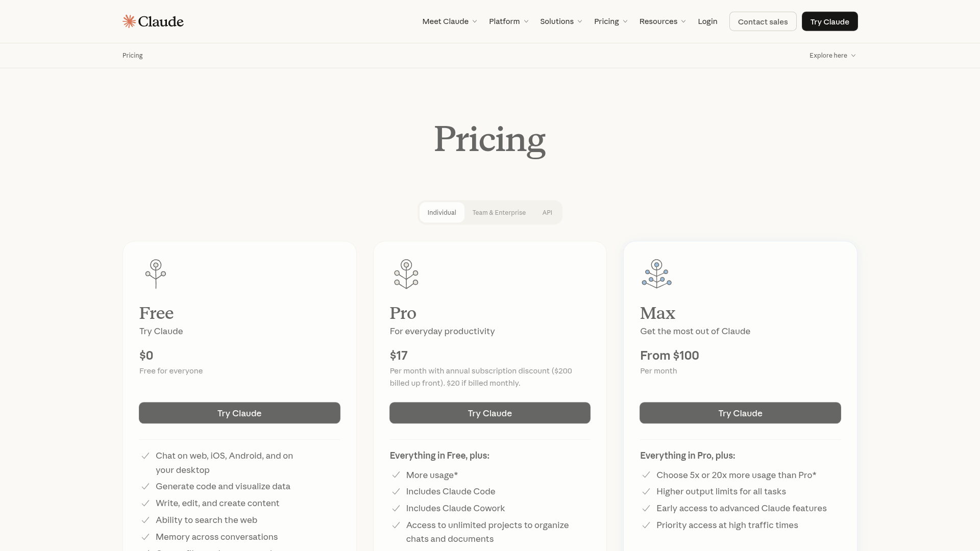 Claude pricing page