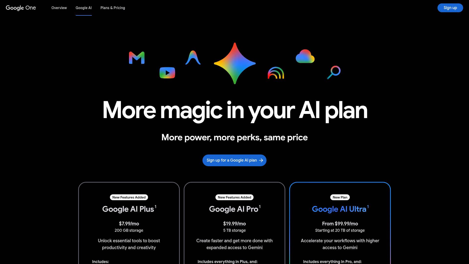 Google AI plans page