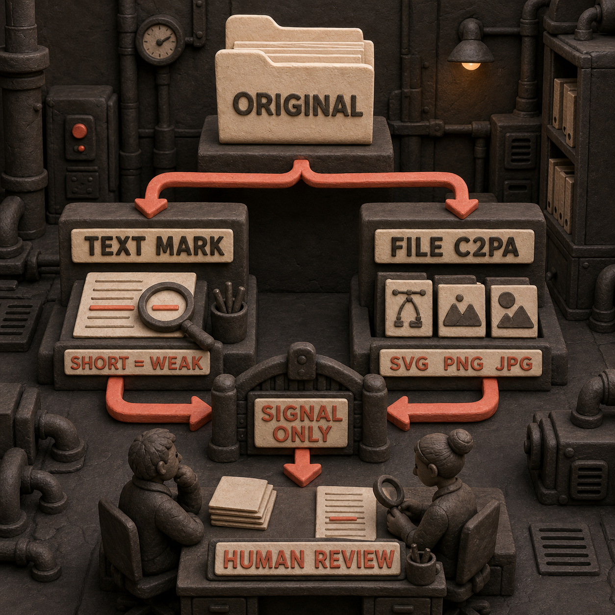 Clay decision flow for checking a business document for Claude provenance