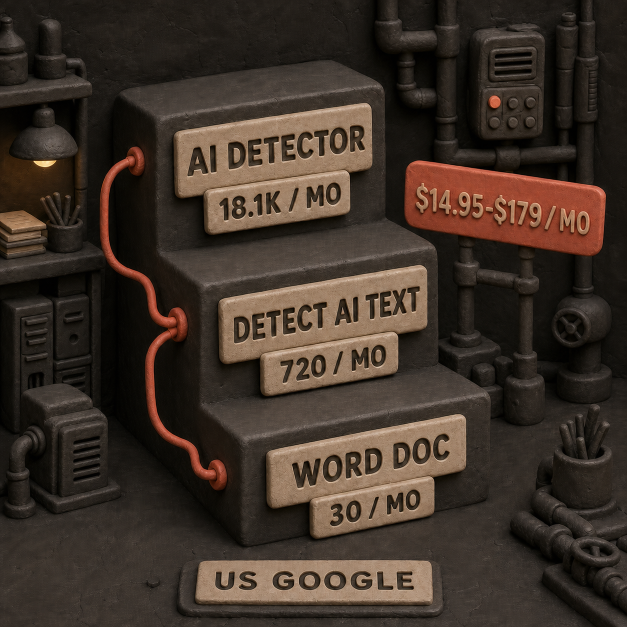 Clay market ladder comparing monthly search demand for AI document detection jobs