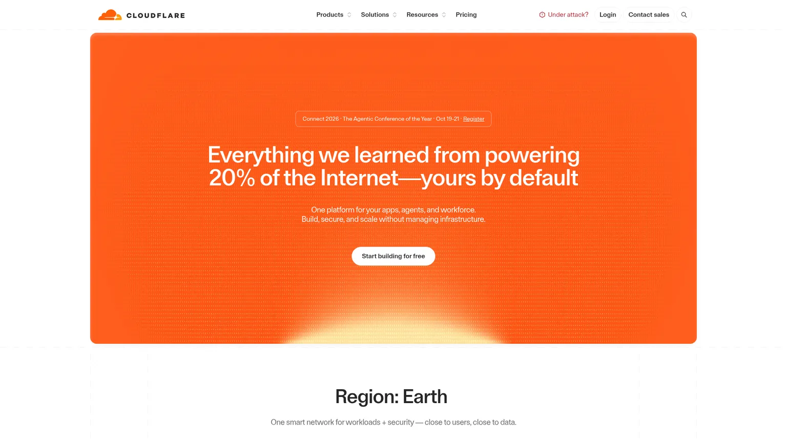 Connectivity Cloud와 개발자 플랫폼을 소개하는 Cloudflare 홈페이지