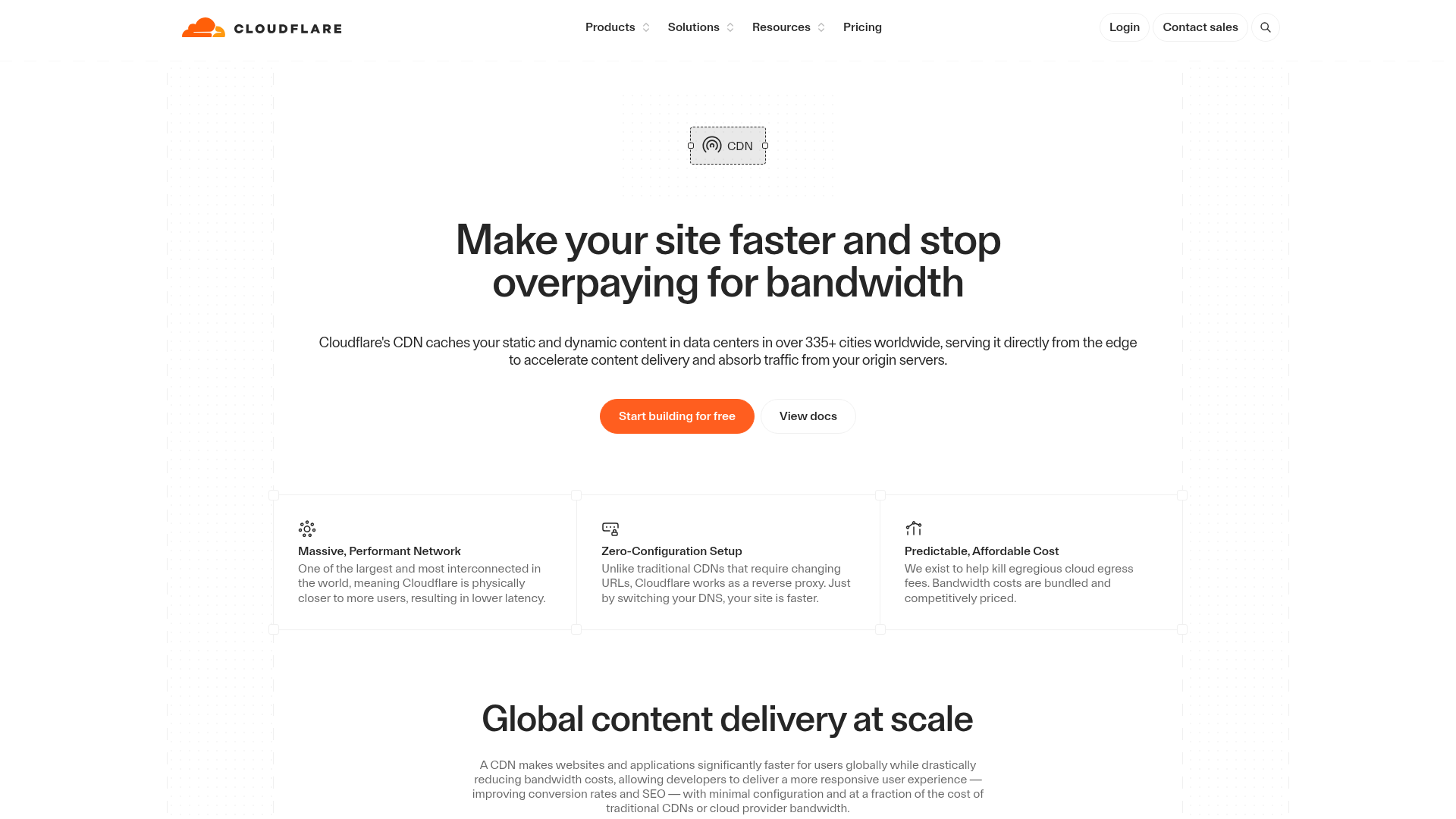 Cloudflare CDN product page describing global content delivery