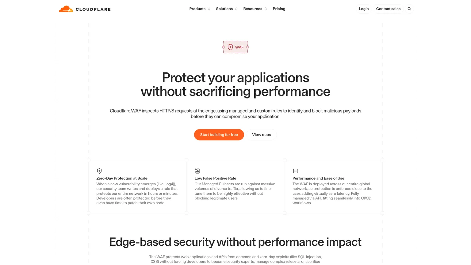 Cloudflare Web Application Firewall 제품 페이지