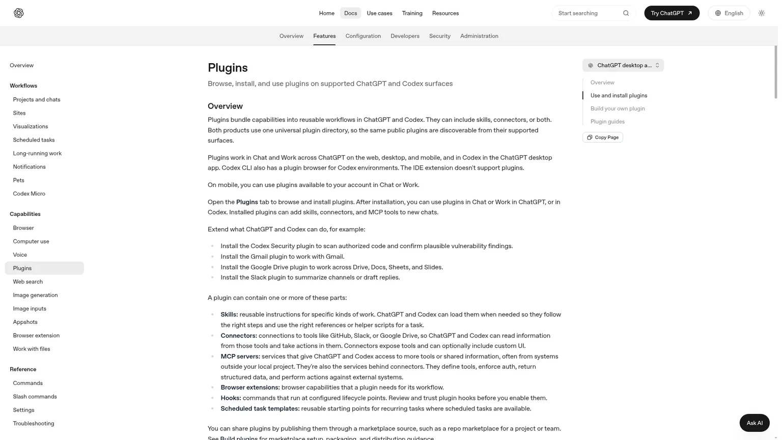 Browser dei plugin di Codex CLI con plugin installati e marketplace di origine