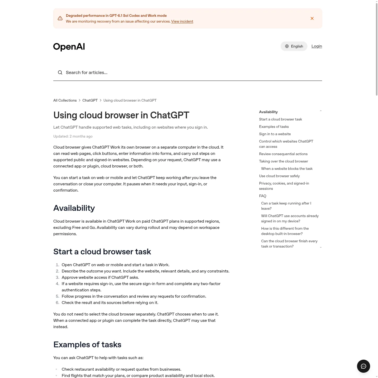 OpenAI's documentation for cloud browser in ChatGPT Work