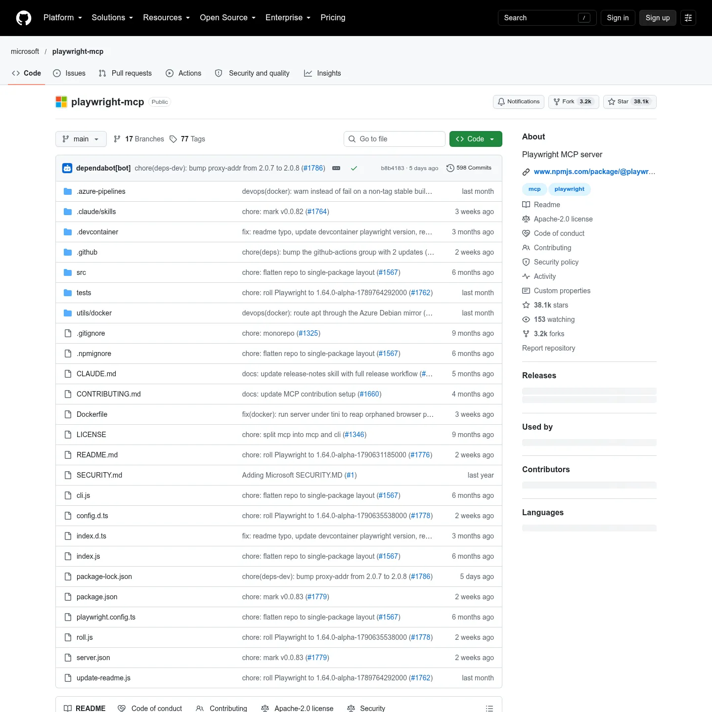 Microsoft Playwright MCP repository and its browser automation documentation