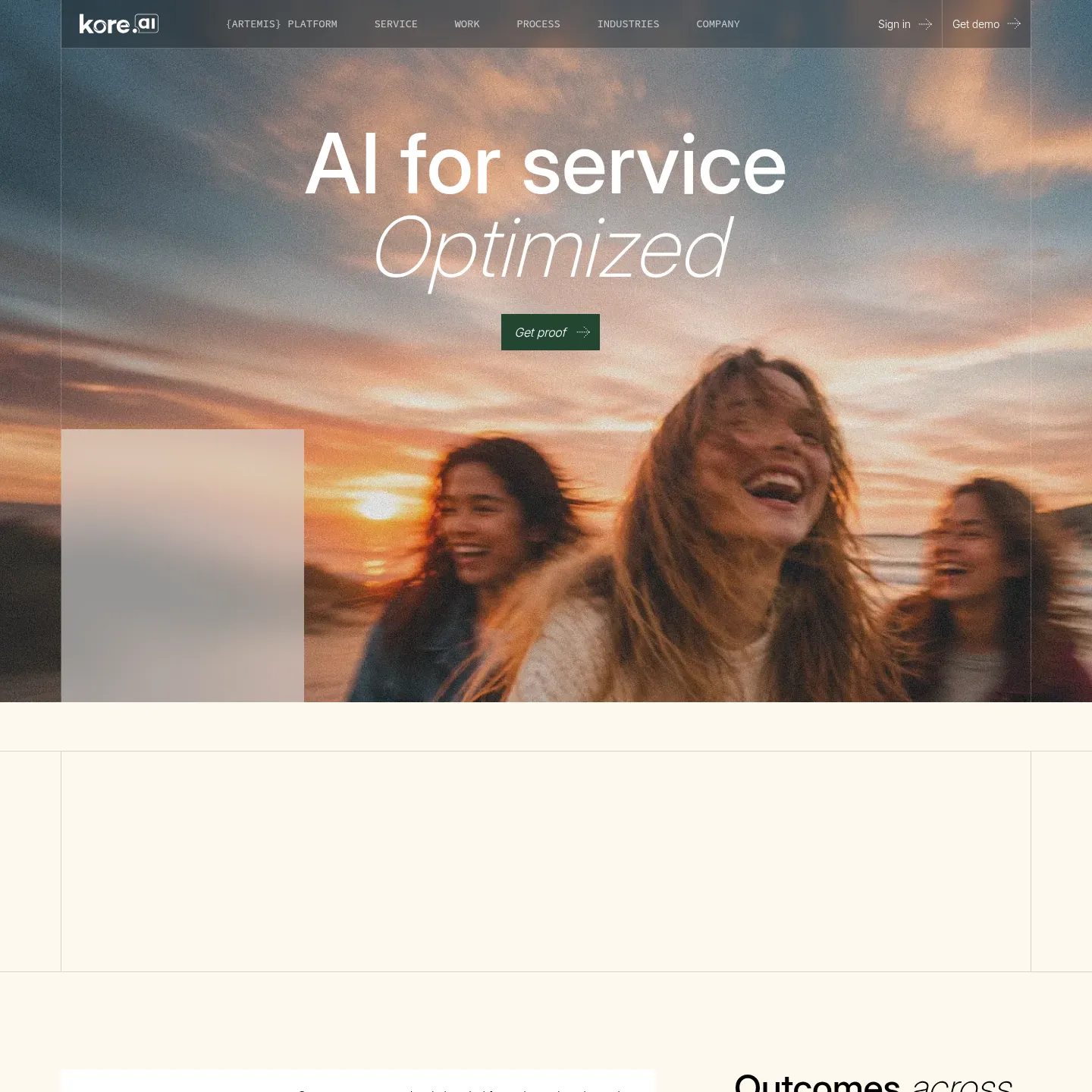 Kore.ai service platform showing customer automation and human-agent assistance