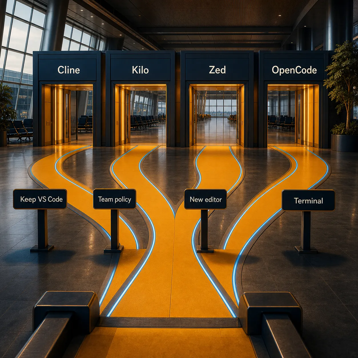 Schema decisionale che indirizza verso Cline, Kilo Code, Zed o OpenCode
