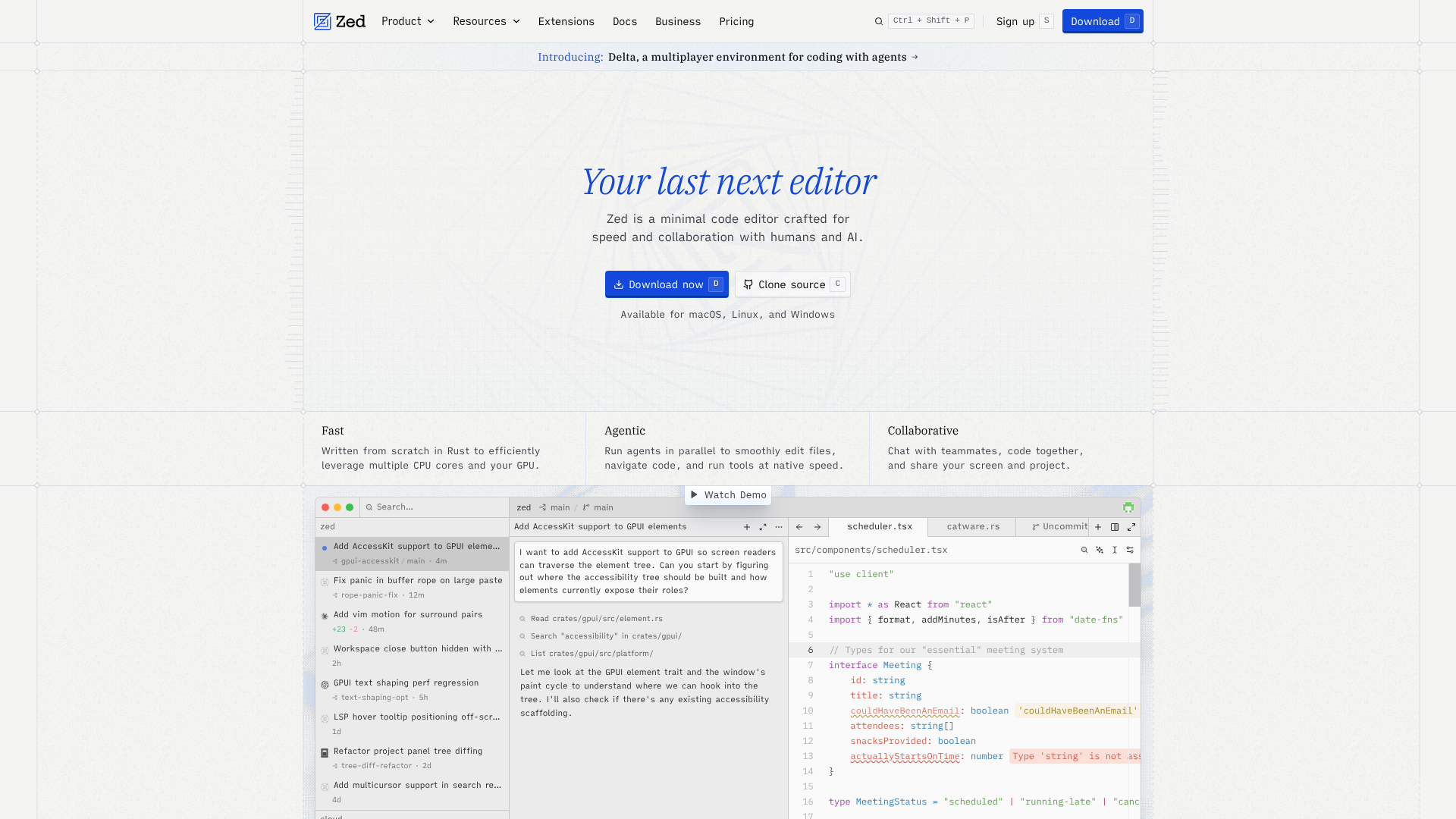 Zed code editor homepage