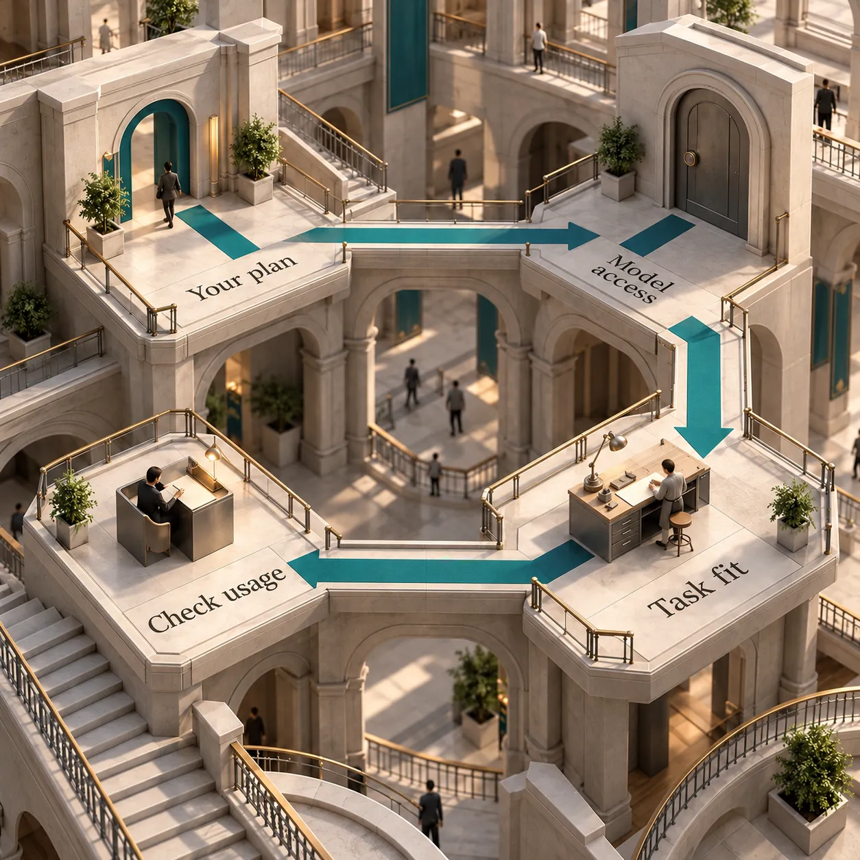 Architectural path through plan, model access, task fit and usage inspection