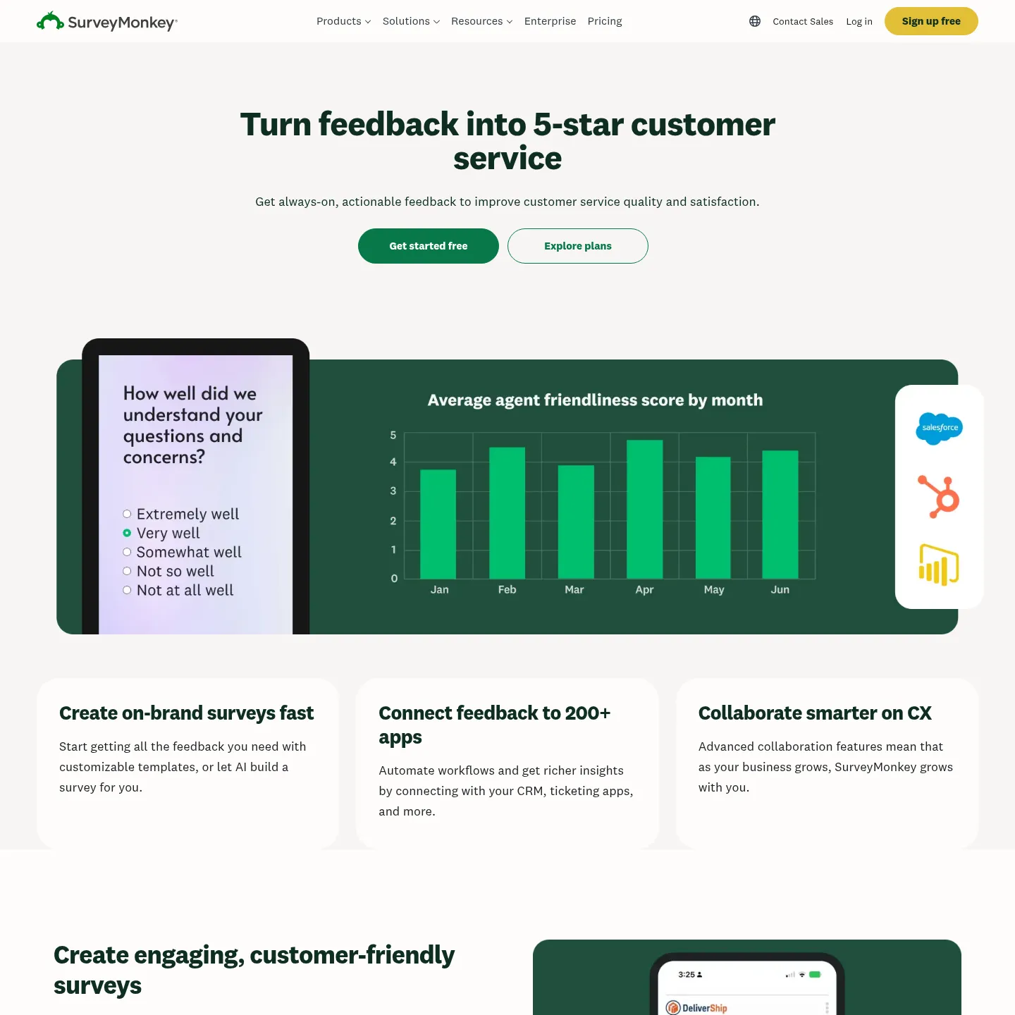 SurveyMonkey customer service feedback product page