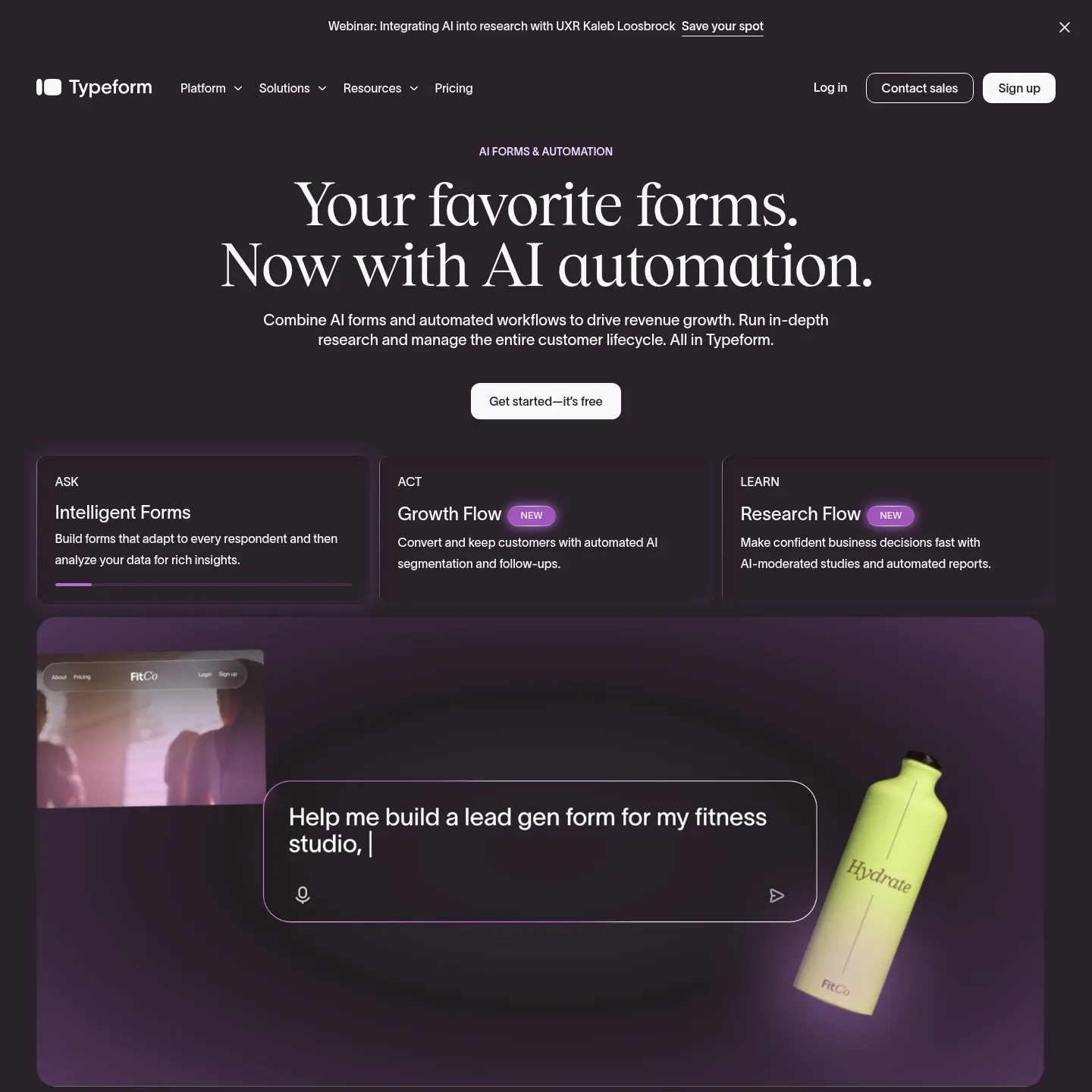 Typeform's interactive form product page
