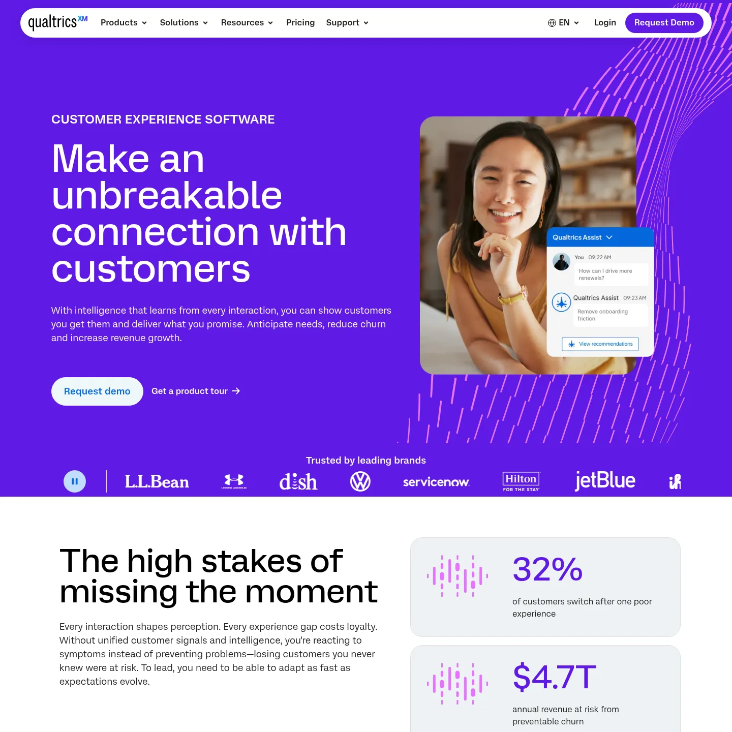 Qualtrics customer experience platform and feedback analysis page