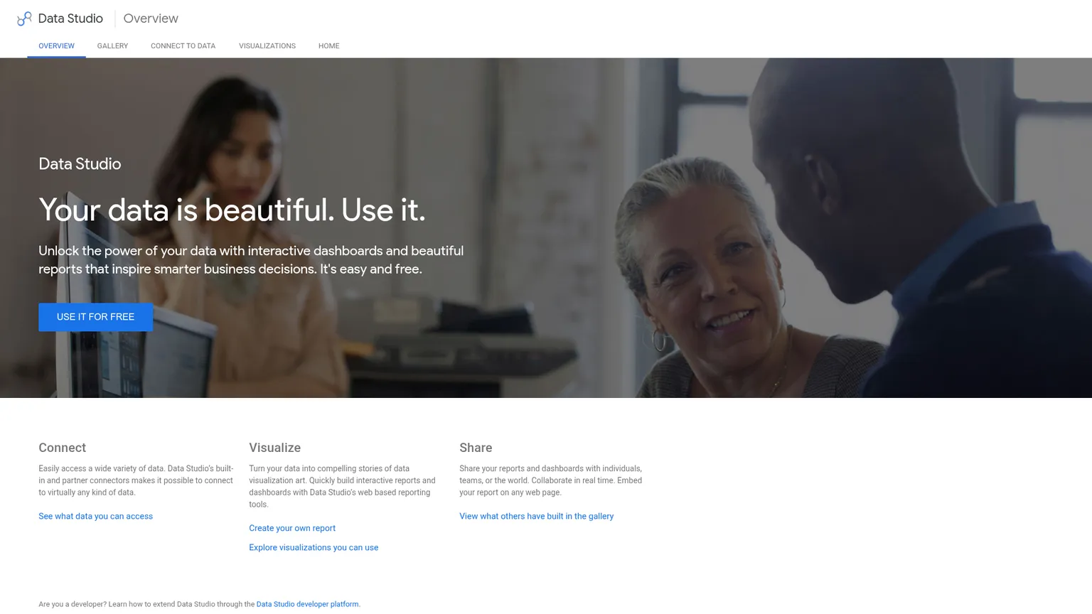 Google Data Studio reporting home page