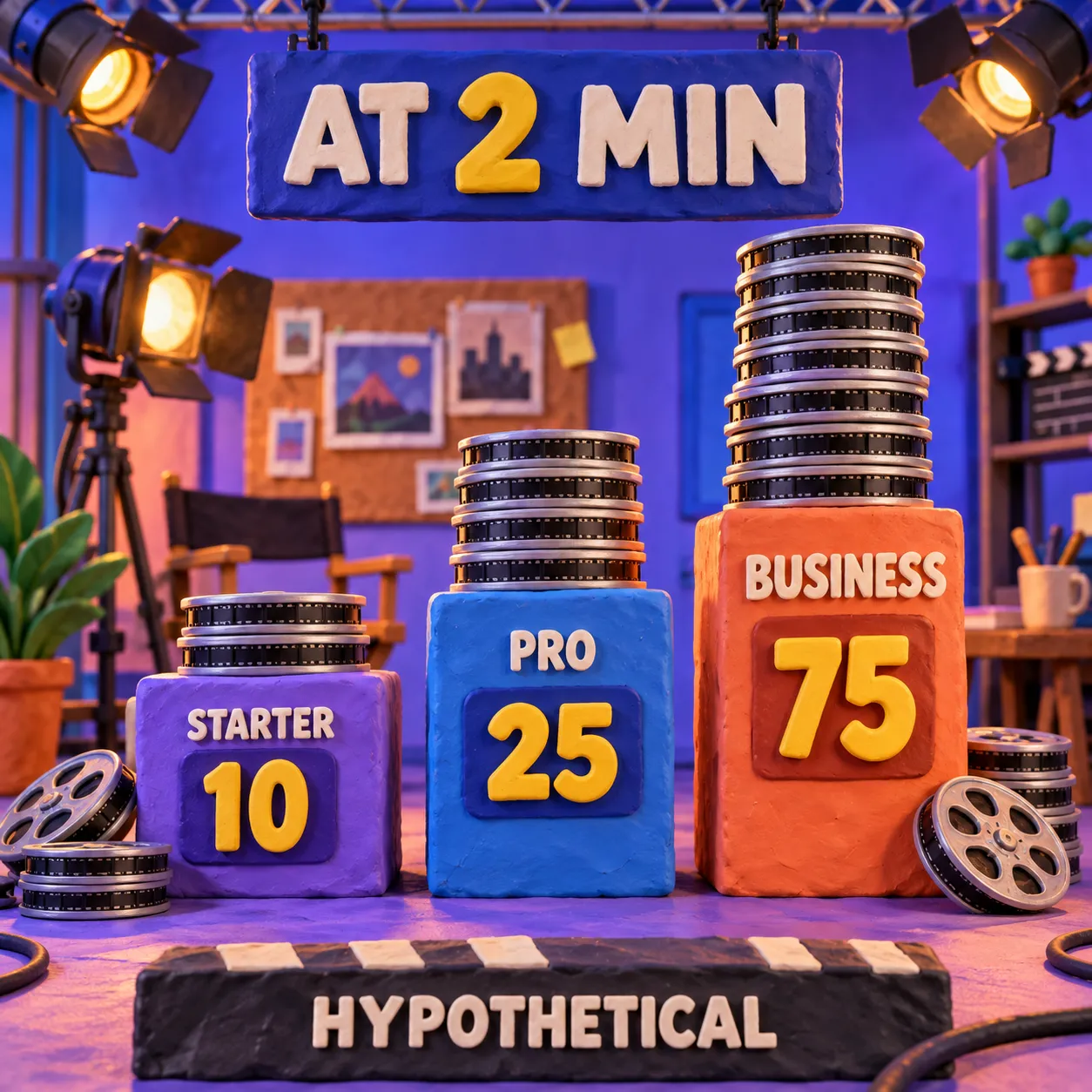 Hypothetical Demosmith workload showing 10 Starter, 25 Pro, and 75 Business jobs at two AI minutes each