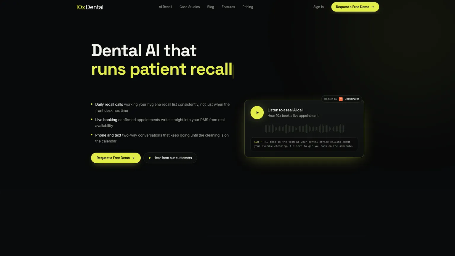 Workflow de rappel d’hygiène de 10x Dental et tarif mensuel actuel