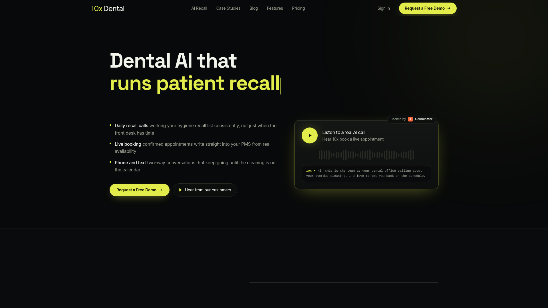 Workflow dei richiami di igiene e prezzo mensile attuale di 10x Dental