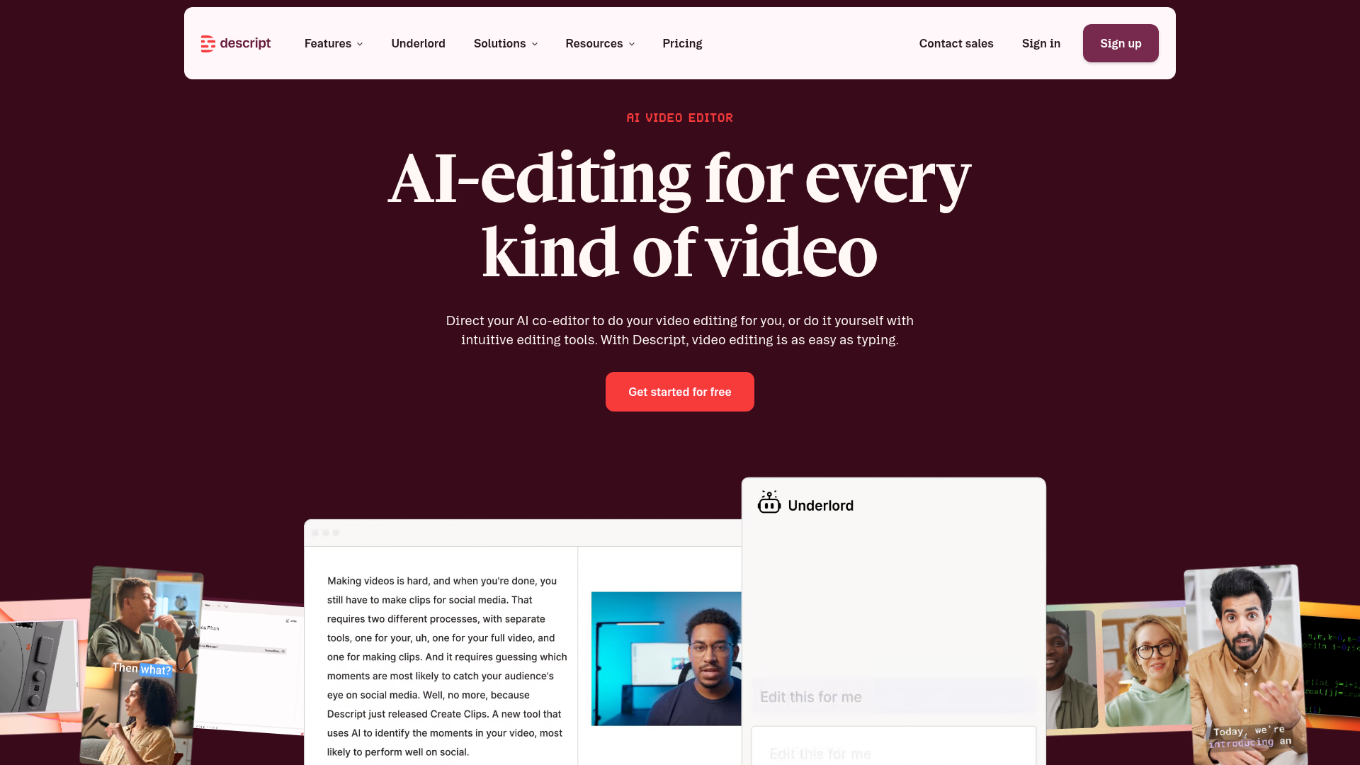 Descript audio and video editor homepage