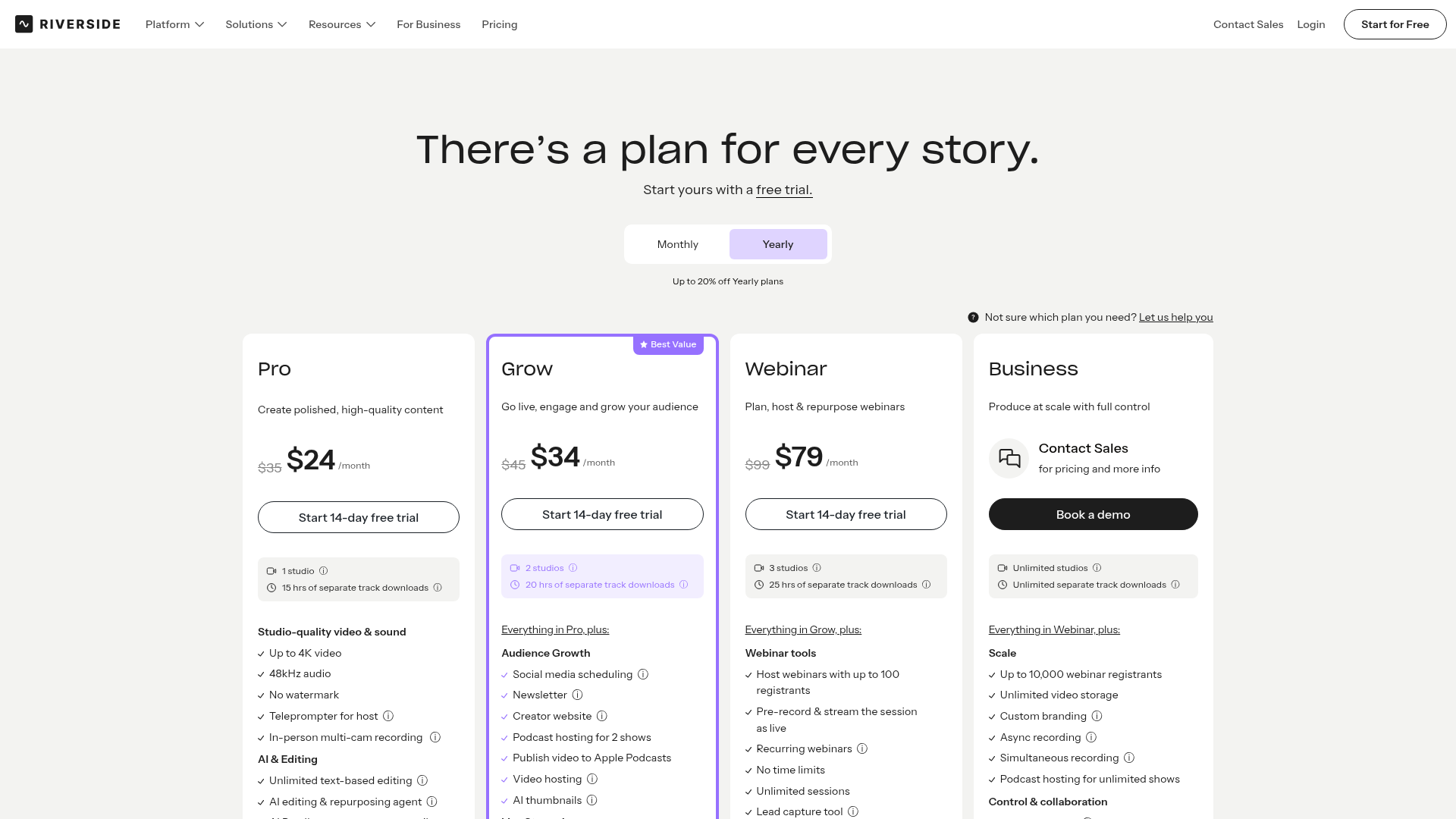 Riverside remote recording plans and pricing