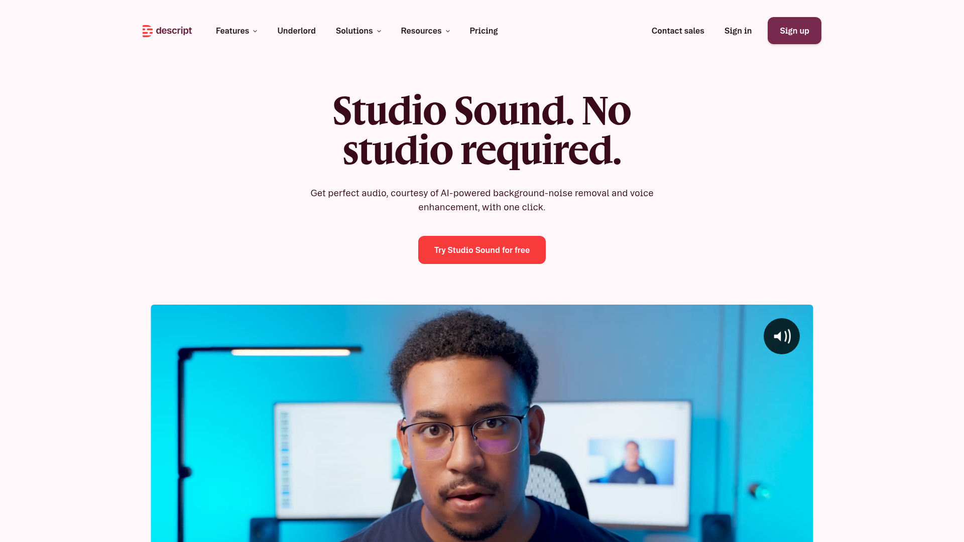 Descript Studio Sound audio cleanup feature page