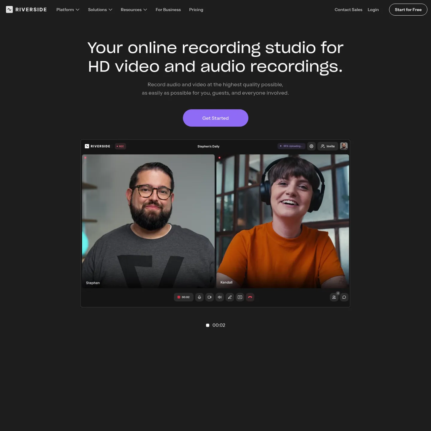 Riverside's recording page showing local capture and separate participant tracks