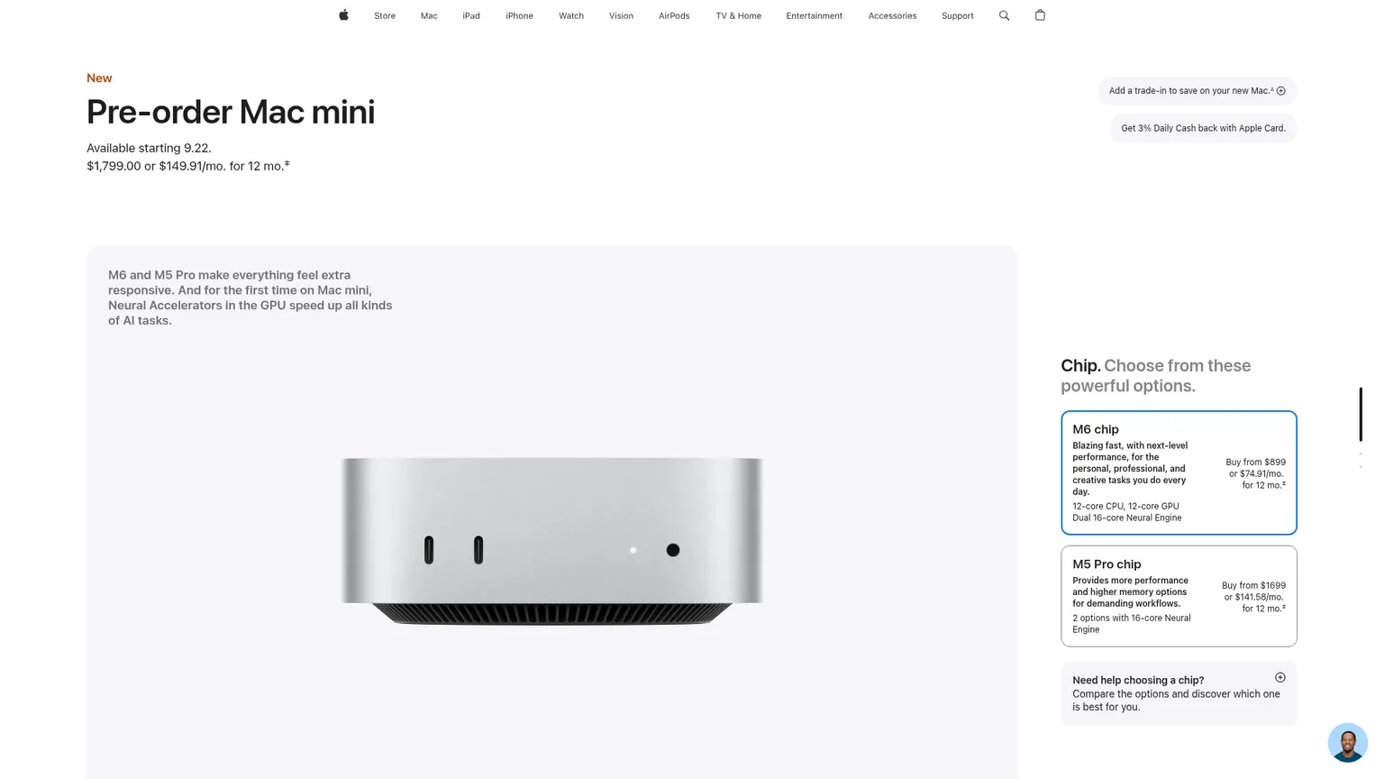 Page Apple Store du Mac mini M6 avec 32GB de mémoire et 1TB de stockage