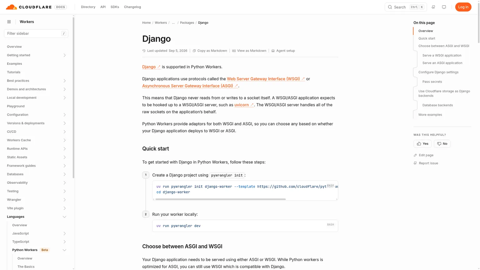 توثيق Cloudflare لتشغيل Django داخل Python Workers