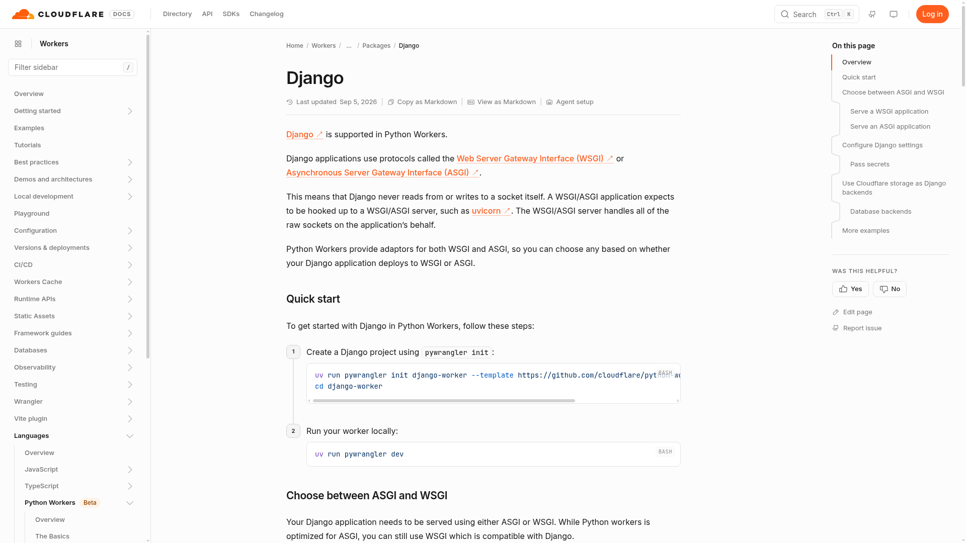 Документация Cloudflare по запуску Django в Python Workers