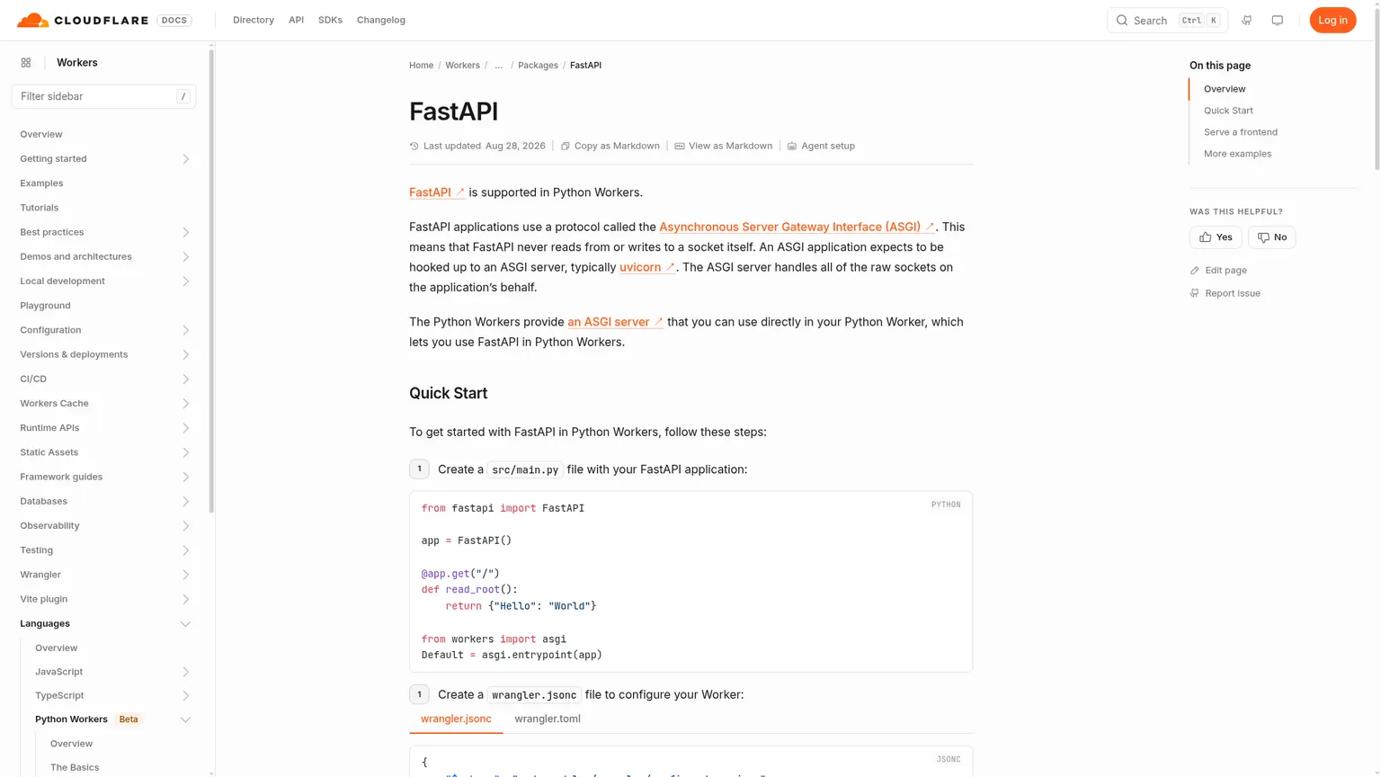 توثيق Cloudflare لتشغيل FastAPI داخل Python Workers