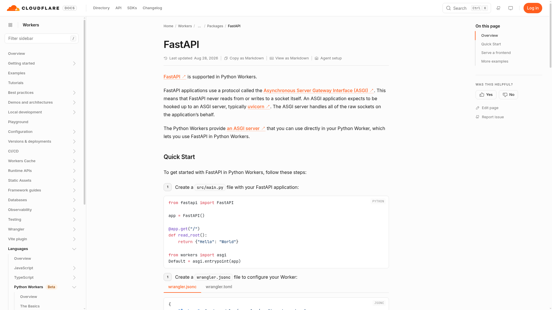 Документация Cloudflare по запуску FastAPI в Python Workers