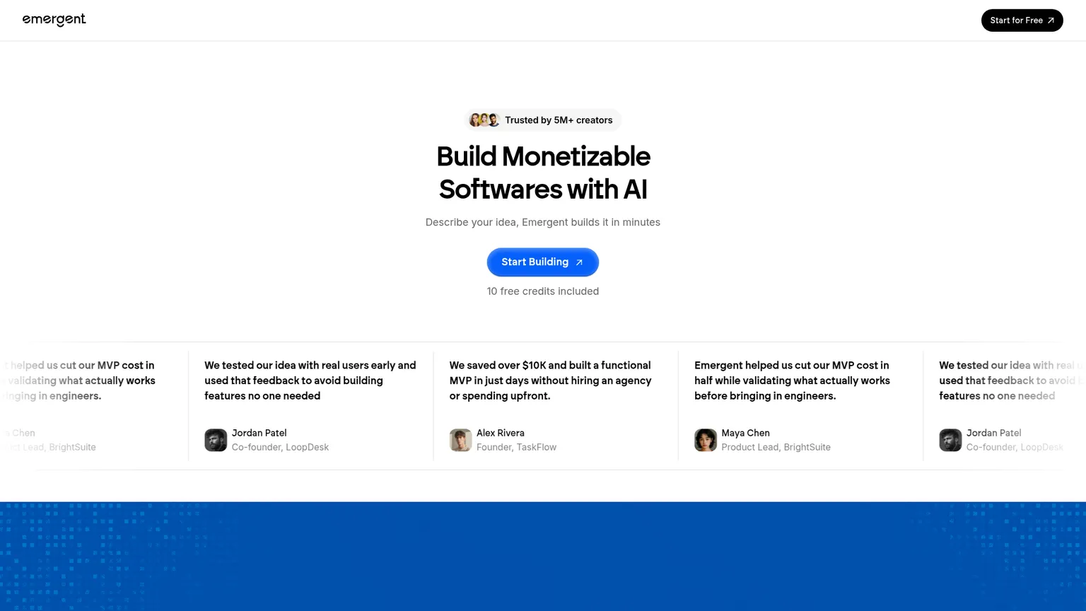 Emergent public app-building onboarding screen