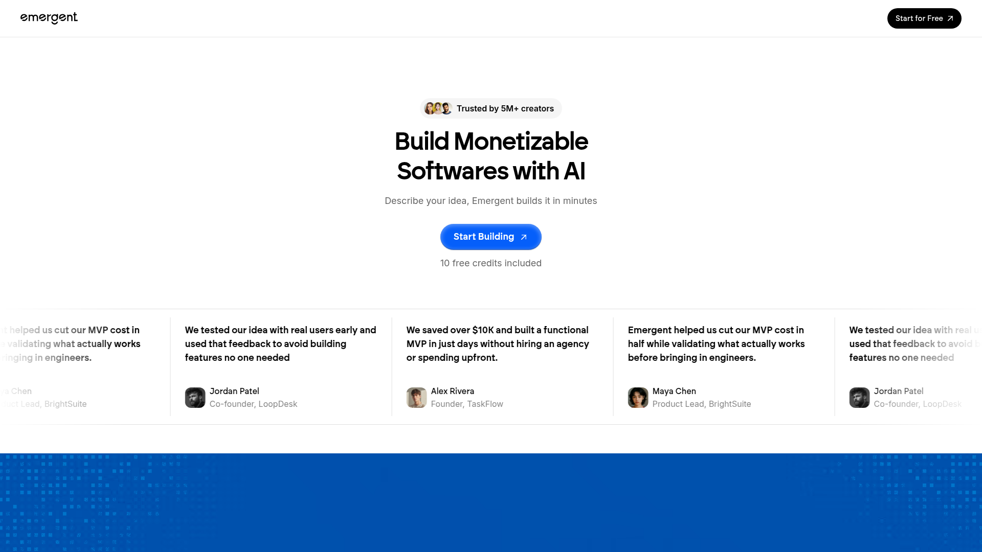 Emergent public app-building onboarding screen