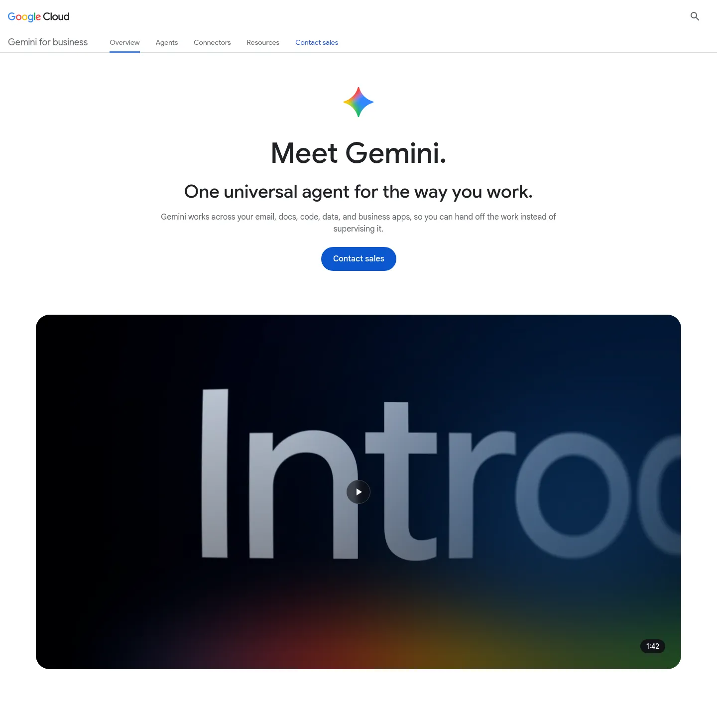 Google Gemini Enterprise product page describing business integrations and agent access
