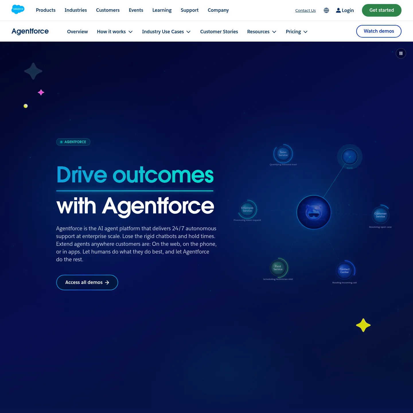 Salesforce Agentforce product page showing business agents and Salesforce workflow use cases
